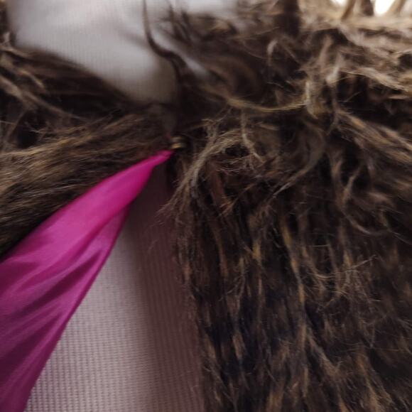 Bebe Brown Faux Fur Crop Jacket Size M Party Coat Feather Look 3/4 Sleeve - Picture 9 of 13